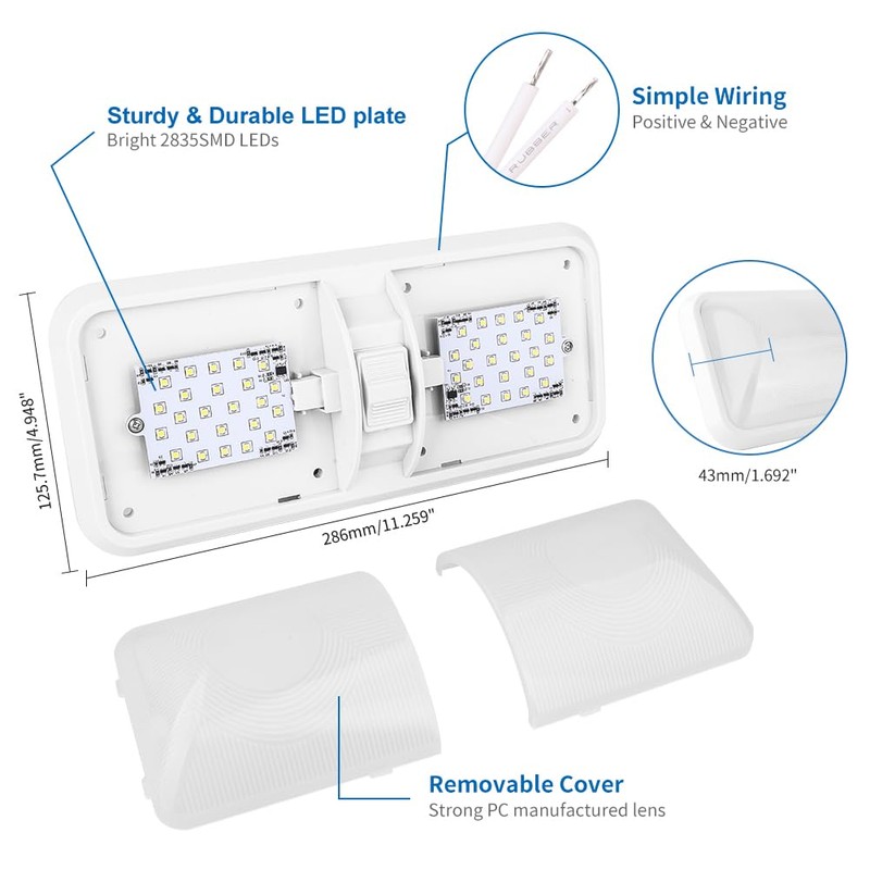 RVZONE 12V Led RV Ceiling 1100 Lumen Double Dome Light