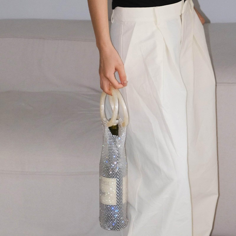 WOFALO store Stylish Resin Handle Wine Bottle Bag with Marble-Pattern