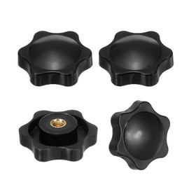 PATIKIL M5 x 32mm Thread Clamping Nuts, 4 Pcs 6 Star Knob Screws Female Thread Screw-On Grip Handle Nuts for Umbrella Base Replacement, Black