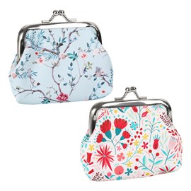 2 Mini Purses for Women, Coin Pockets for Women, Portable Purse, Purse with Floral Pattern, Purse for Card Storage (Blue, White), blue, white, Fashion