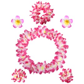Hawaiian Leis Headband Wristbands Plumeria Hair Clips Tropical Luau Necklace Headpiece Bracelets Flower Barrettes Hair Bands Women Wedding Summer Beach Birthday Dress Up Party Decorations Supplies