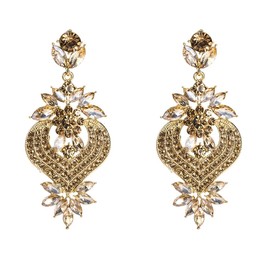 Flower Chandelier Earrings, Floral Leaf Cluster Dangle Earrings for Women, Bohemian Floral Heart Statement Earrings, Flower Leaf Earrings Flower Boho Jewelry, Floral Chandelier Drop Earrings (Gold)