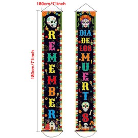 Day of The Dead Decorations Dia de Los Muertos Banner Mexican Party Decorations Porch Sign Day The Dead Banner Hanging Flag Fiesta Decoration for Indoor/Outdoor