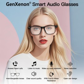 Smart Glasses for Men Women, Bluetooth 5.4 Audio Glasses, Interchangeable Lenses,Open Ear with Mic & Speakers, Noise Cancelling，IP68 Waterproof, 85 Mah Battery,Voice Assistant for Business Office（C）