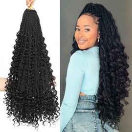 Senegalese Twist Crochet Hair with Curly Ends - 24 Inch Boho Island Twist Crochet Hair 8 Packs Goddess Boho Box Braids Crochet Hair Pre Looped Crochet Hair(24(8Packs), 1B)