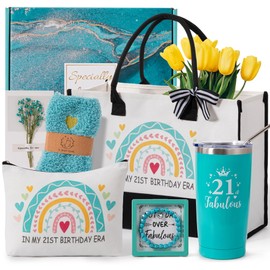 21st Birthday Gifts for Her,Happy BD Box for Women,Tuning 21 Year Old Girl Gifts Basket,Unique in My 21st Birthday Era Canvas Tote Bag Bday Presents Set Ideas for Best Friend Sister Bestiester