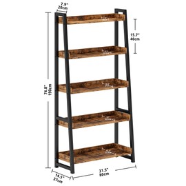 IRONCK Industrial Bookshelf 5-Tier 31.5in Wide, Bookcase Ladder Shelf, Storage Shelves Rack Shelf Unit, Accent Furniture Metal Frame, Home Office Furniture for Bathroom, Living Room