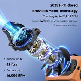 SEAINGO Portable Waist Fan Rechargeable – 10000mAh, 42 ft/s Max, 5 Speeds 16000RPM, Personal Cooling Wearable Clip Body Belt Shirt Fans, Hanging Neck Fan with Light for Camping Travel Outdoor Indoor