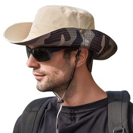 WANYIG Sonnenhut Herren UV Schutz Doppelseitiger Fischerhut Sommer Outdoor Safari Hut Faltbar Wanderhut Gartenhut Boonie Buschhut Hiking Bucket Hat(Beige)