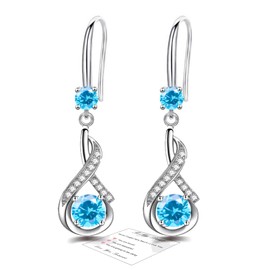 Silver Drop Earrings for Women Dangling, Sterling Silver Dangle Earrings Cubic Zirconia, Hypoallergenic Blue Dangly Drop Earrings for Women Jewellery Gift for Birthday Mothers Day