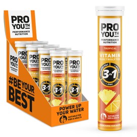 ProYouth ProYouth Electrolytes Tablets with Vitamins for Kids and Adults - Hydration & Rehydration Tablets with Electrolytes, Vitamins and Minerals - No Caffeine, no Sugar | 20 Tablets Tropical | Pack of 8