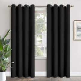 YoungsTex 90 Inch Long Blackout Curtains for Bedroom Living Room - Thermal Insulated with Grommet Room Darkening Drapes Blinds Decorative Privact Floor Length, 2 Panels, 52 x 90 Inch, Black