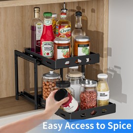 BOIVSHI Pull Out Spice Racks for Inside Cabinets, 2-Tier Cabinet Spice Rack, Height Adjustable Spice Rack Organizer for Cabinet, Kitchen Vertical Spice Rack (9.7''Wx10.8''Dx9.2''H, Metal Black)
