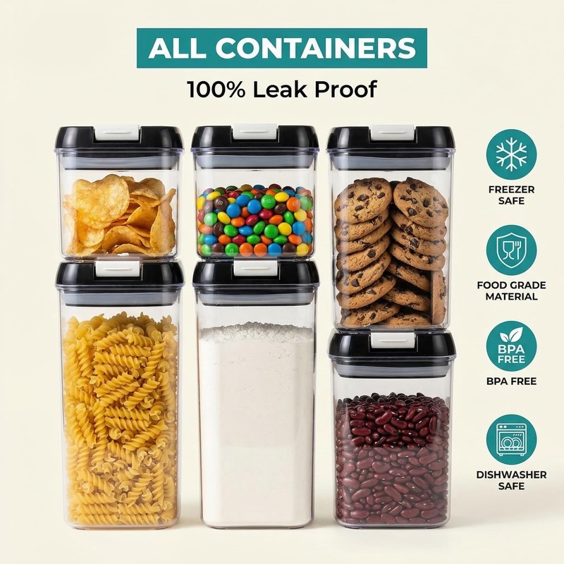 OMIO Airtight Kitchen Storage Containers (6-Pack) - Easy-Grip Pull Tab