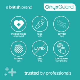 OnyxGuard Black Medical Grade Nitrile Examination Gloves - Multipurpose, Powder Free and Latex Free Disposable Gloves - Box of 100 Gloves, Black (Extra Small)