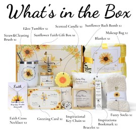 Christian Gifts for Women Faith,11pc Sunflower Religious Gifts,Inspirational Catholic Gifts with Bible Verse for Birthday,Christmas,Get Well Soon Gift Baskets for Mom,Friend,Sister,Mother,Grandma,Wife
