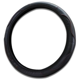 Piburth Car Steering Wheel Cover, 15 inch Carbon Fiber Microfiber PU Leather Elastic Steering Wheel Protector for Unisex, Anti-Slip Breathable Car Interior Accessories for Most Cars (Black)