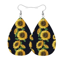 Vosach Sunflower Leather Teardrop Hook Earrings Vivid Florals Flower Summer Fall Sunflower Elegant Earrings For Women Friends Dangle Earrings