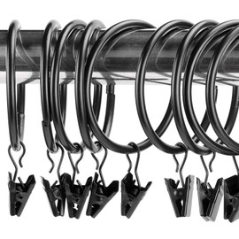 HOZEON 80 Pack 2 Inches Curtain Rings with Clips, Decorative Rustproof Drapery Clip Rings, Vintage Curtain Rod Clip Rings for Bathroom, Room and Parlor Window, Black