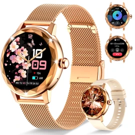 Smart Watch for Women with Make/Answer Call, 1.2" Adjustable Fitness Watch with Heart Rate Sleep Monitor Female Cycle and 100+ Sports Modes (W02-Rose Gold)