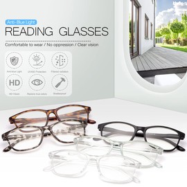 5 Pack Reading Glasses Blue Light Blocking Comfort Spring Hinge Readers for Men and Women Anti Glare UV Filter Lightweight Eyeglasses, Assorted Colors, 5 Pairs Unisex Fashion Presbyopic Eyewear 3.0