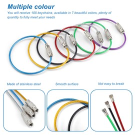 SHENGYIG Pack of 105 Key Ring Large Key Ring Stainless Steel Nylon Coated Key Rings Colourful for Luggage Tags Torches ID Tag Guardian