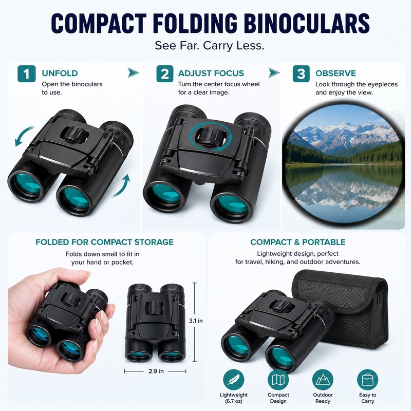 40×22 Compact Binoculars for Outdoor Viewing – BAK4 FMC Foldable