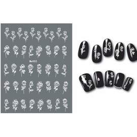LANODO 10 Pcs Nail Stickers 3D Flower Black White Rose Multiple Styles DIY Nail Sticker Set