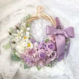 Lulu's-1683 Half Moon Wreath, Lavender, Crescent Moon, Artificial Flowers, Artificial Flowers, Preserved Flowers, Door Wreath, Wall Hanging, Mother's Day, Respect for the Aged Day, Birthday, Housewarming, Opening Celebration, Old Fashion, Gift Gift, Interior Decoration, Entryway Decoration, Spring, Purple, Purple, Ribbon, Size: Diameter Approx. 11.0 inches (28 cm) x Depth Approx. 2.8 inches (7 cm) Lavender