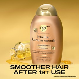 OGX Ever Straightening with Brazilian Keratin Smooth Conditioner, Smooth & Sleek, Makes Hair Smoother After the First Use, for Shiny Hair, Sulfate Free, 385ml