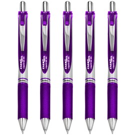 5x PENTEL BL77 ENERGEL RETRACTABLE ROLLER BALL PENS. VIOLET INK. 0.7mm METAL TIP. RUBBER GRIP. BL77-V x5
