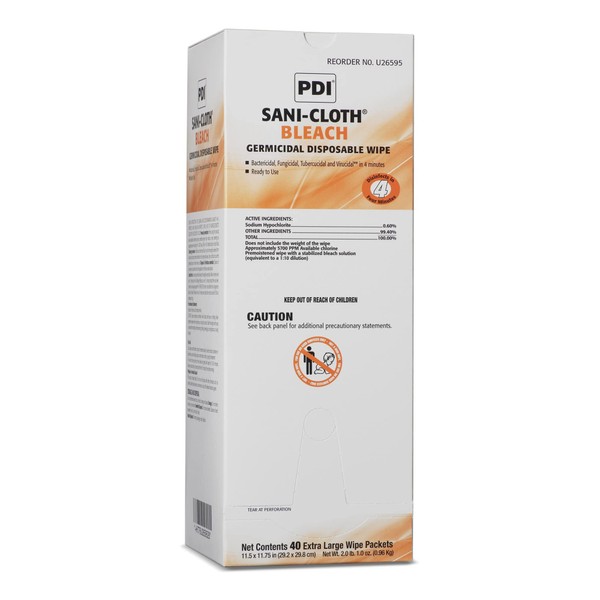 Pdi Sani-Cloth Bleach Wipe 11.5" X 11.75" - Model U26595 - Box of 40