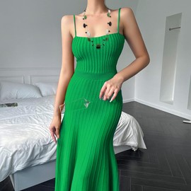 Firstmeet 2 Layer Acrylic Beads Long Statement Necklace With Earrings(XL-1086-green)