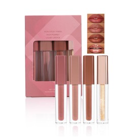 MIESCHER 4Pcs Matte Lipstick Tube Set, Waterproof Lip Gloss High Pigmented Velvety Creamy Lipstick, Smudge Proof & Non-stick Lip Stain, Vivid Colors, Intense & Bold Color Lips Makeup for Women, Set C