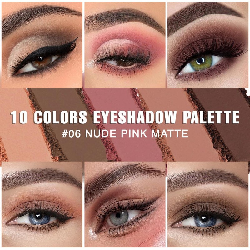 10 Eyeshadow Palette, Neutral Nude Pink Matte Eye shadow Makeup,06