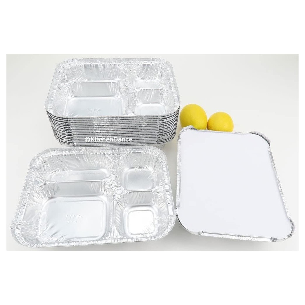Disposable Aluminum 4 Compartment T.V Dinner Trays with Board Lid by Handi-Foil #4145L (10)