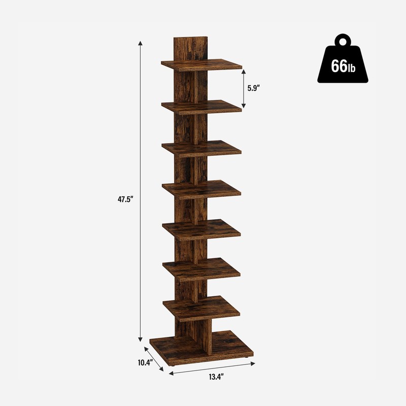TUTOTAK Narrow Bookshelf, 8-Tier Bookcase, Spine Book Shelf for Small