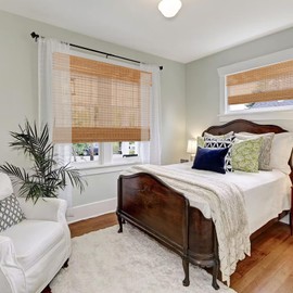 LANTIME Cordless Wood Window Blinds, Bamboo Sheer Light Filtering Woven Roman Shades, Tiger Wood, 34.5" W X 48" H