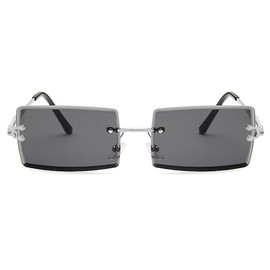 YUELUQU Retro Rimless Rectangle Sunglasses for Women Men Transparent Glasses Y2K Vintage Eyewear (Silver black)