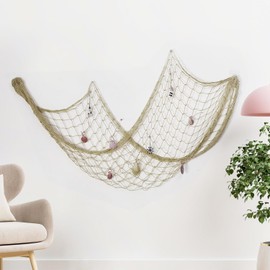 YULIAO 2 Pieces Fishing Net Decoration with Shells, Cotton Decorative Fishing Net, Mediterranean Style Fishing Decorative, for Party, Home, Living Room, Bedroom Decoration (200 x 150 cm and 200 x 100