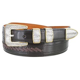 Western Cowboy Dress Lacing Leather Belt (Black, 38)