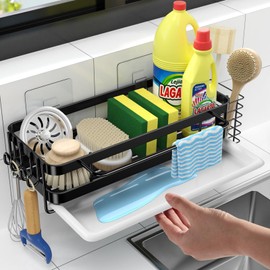 GBLAVM Sink Organiser with Drip Tray, Kitchen Organiser Hanging on Drain Pan, Sponge Holder Kitchen, Sink Organiser, Stainless Steel Sink Organiser, Sink Organiser