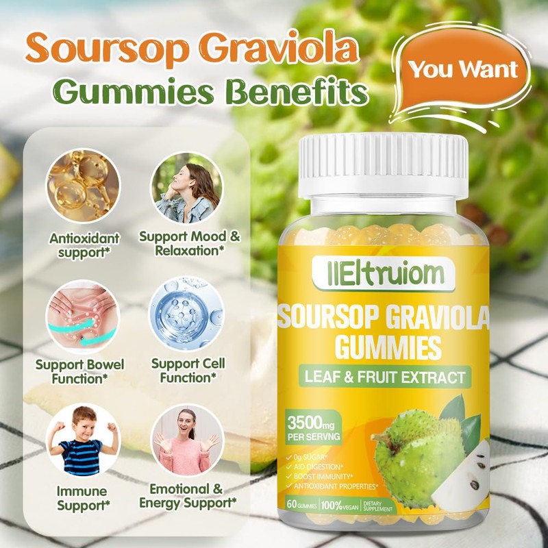 Soursop Gummies for Adults with Vitamin C, 2500mg Organic Soursop