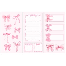 JarThenaAMCS Coquette Pink Bow Sticky Note Set 8 Pads Bowknot Notepad Cute Preppy Writing Reminder Memo Pad Page for Annotating Back to School Office Classroom Study Supplies, 240 Sheets