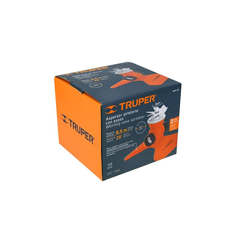 Truper ASP-50, Aspersor metálico, giratorio con aspas, diámetro riego 5