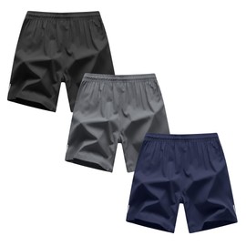 ANHDM Boys Athletic Shorts Quick Dry Lightweight Running Sport Shorts with Zipper Pockets (Pack of 3), Z/Black&Grey&Navy, 11-12T