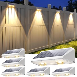 APONUO Solar Fence Lights Outdoor Waterproof, Fence Lights Solar Powered, 9 RGB Color Modes&Warm White&Cool White, Fence Solar Light Outdoor for Backyard, Patio, Wall, Yard,Deck, (White, 6 Pack)