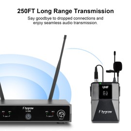 Flygrow Dual Channel UHF Wireless Microphones System with Lavalier Lapel Mics, Bodypack Transmitter,250ft Range for Live Singing Karaoke Church Party DJ PA Speaker(2 Bodypack)