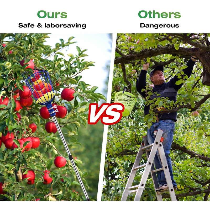 RAIN SPIRIT Fruit Picker Pole with Basket Telescoping tool extension