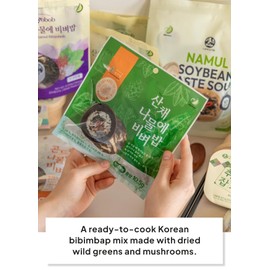 Korean Food Chwinamul Bibimbap Kit – 3-Pack Dried Wild Greens & Mushroom Mix (Chwinamul/Aster Leaf Herb, Bujikkaengi, Shiitake) – Vegan, Healthy, Ready-to-Cook, 취나물 비빔밥, 산나물, 건나물